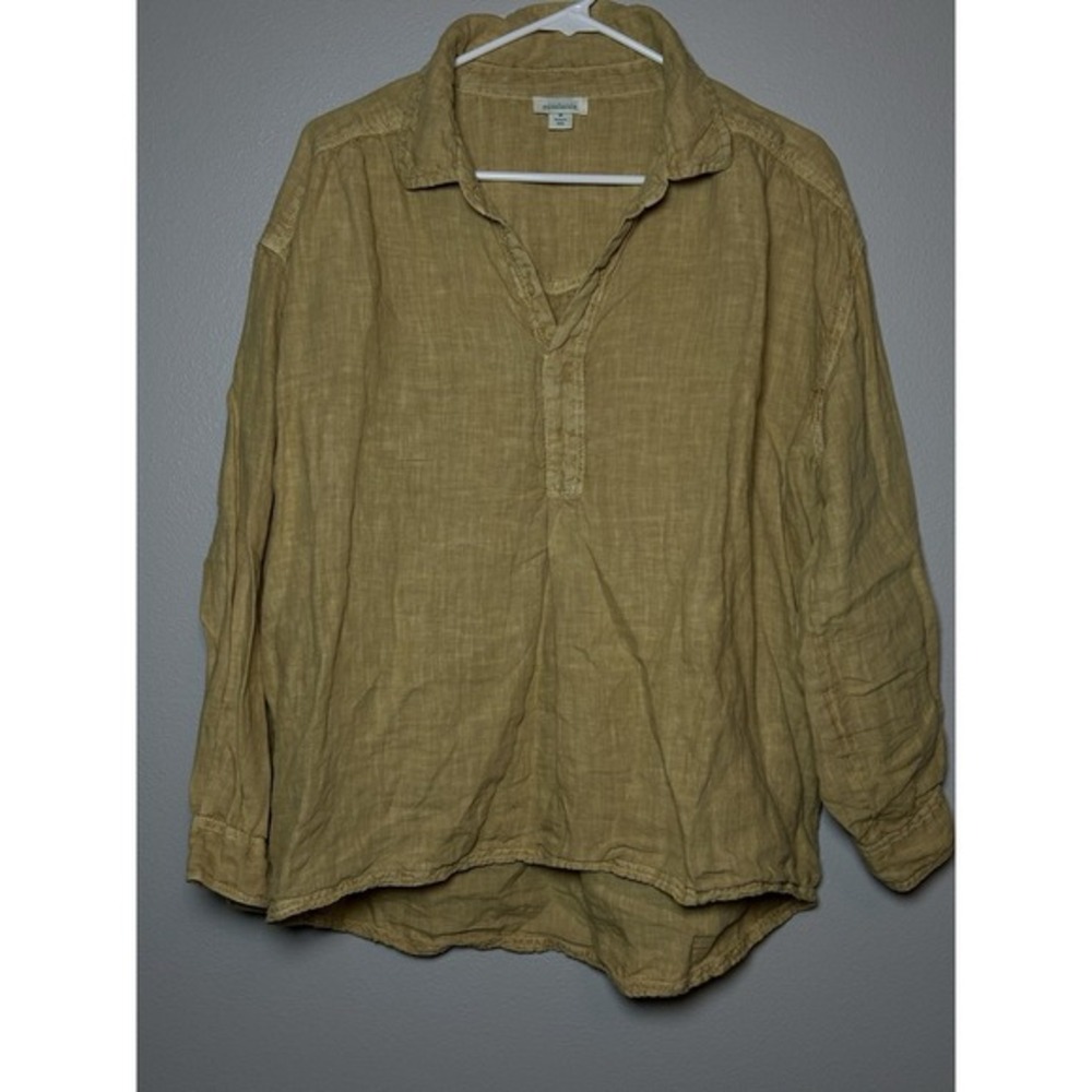 Sundance Roaming Free golden‎ biege Linen LS Blouse Medium V Neck Resort Wear - Picture 2 of 8